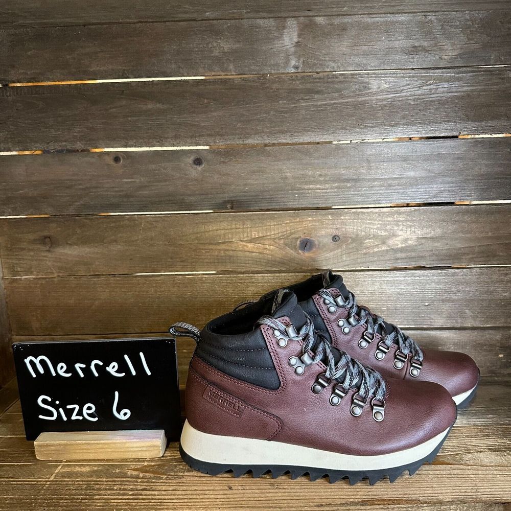 New Womens Merrell Alpine Hiker Mid Waterproof Leather Ankle Hiking Boots Size 6